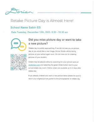 Retake picture day is almost here! Image contains a QR code to order photos.